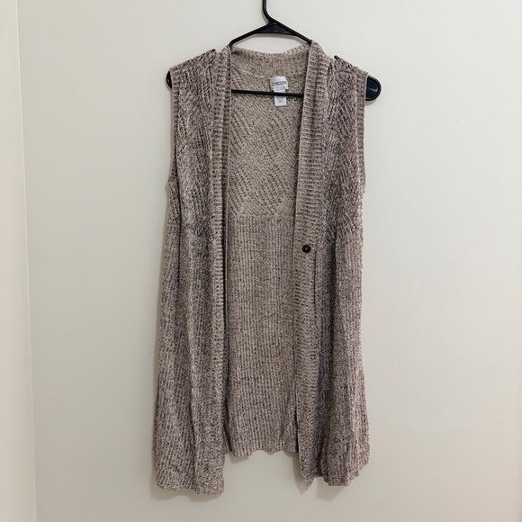 Chico's Sweaters - Chico’s Cozy Open-Front Cardigan Vest - Brown Womens size 2
